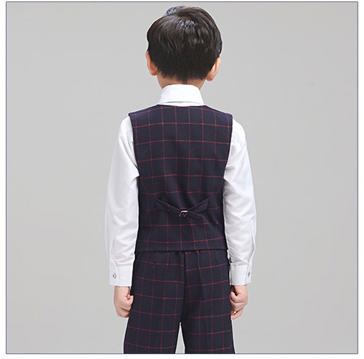 Custom Design Summer High Quality Fabric Boys Long Sleeve Shirt And Single Breasted Black Blazer Vest