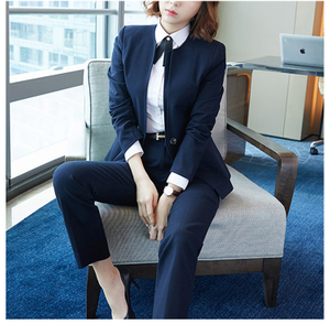 Custom Design Simple Style Solid Color Single Button Long Sleeve Crew-neck Women Casual Suit