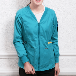 Scrub Jacket Unisex Workwear Outercoat Nurse Working Uniforms Light Weight Knitted Cuffs Zipper Front Tunic 19JK001