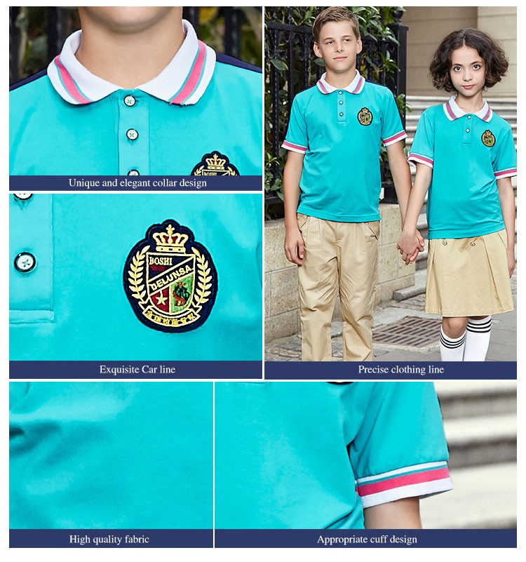 Embroidered Logo Primary School Sportswear 100% Cotton School Uniform Shirt and Pants