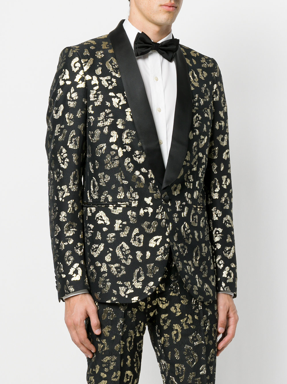 Custom Design Fashionable Concert Evening Party Solid Black Color Men Single Breasted Blazer Suit With Golden Pattern