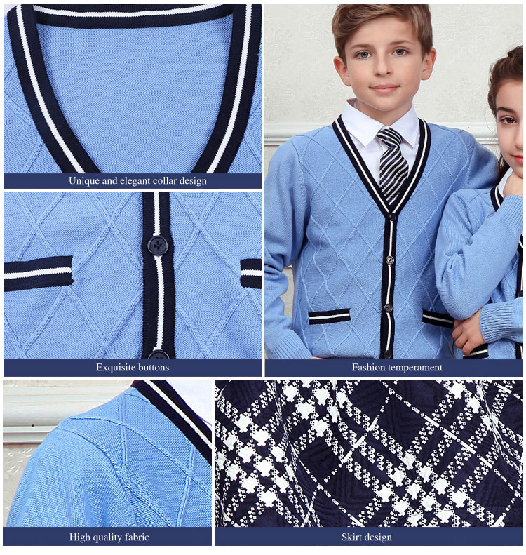 Wholesale Custom unisex Blue V Neck School Uniform Sweater