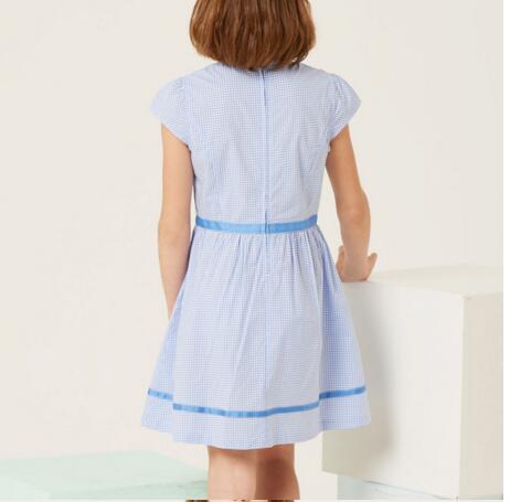 Fashion Summer Back Zipper Round Neck Puff Sleeves Girls Dresses School Uniform for Kids