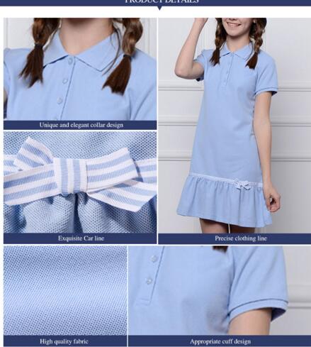 Fashion Solid Color Short Sleeve Dresses Primary School Uniform Designs School Uniforms Dress