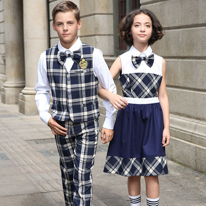 School Uniforms Wholesale Customized Plaid Pattern Boy And Girls School Pinafore