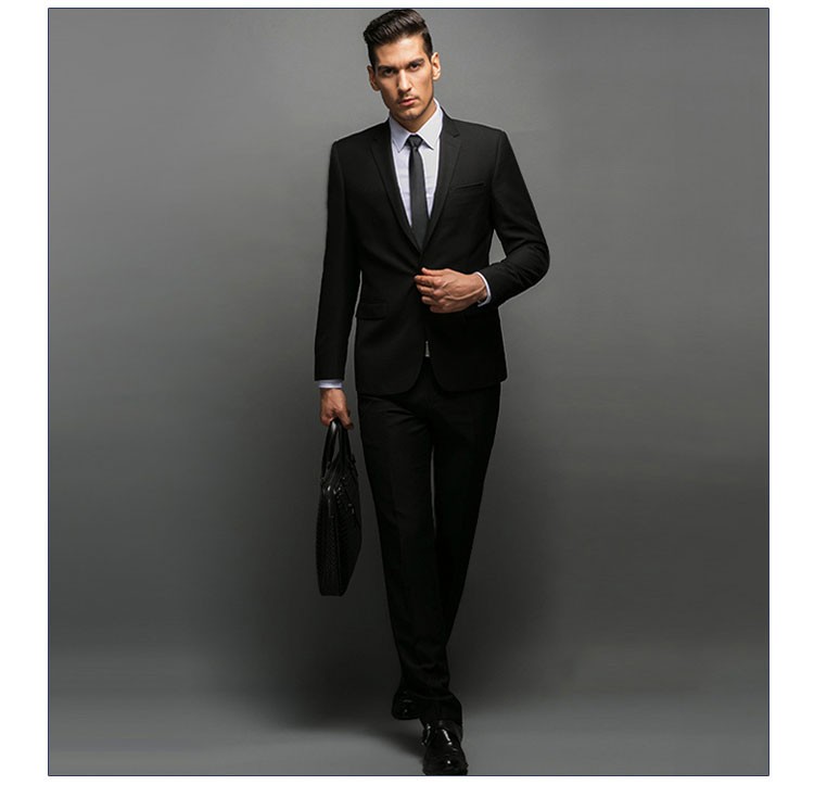 Custom Design Single Breasted V-neck Black Formal Business Suits for Men