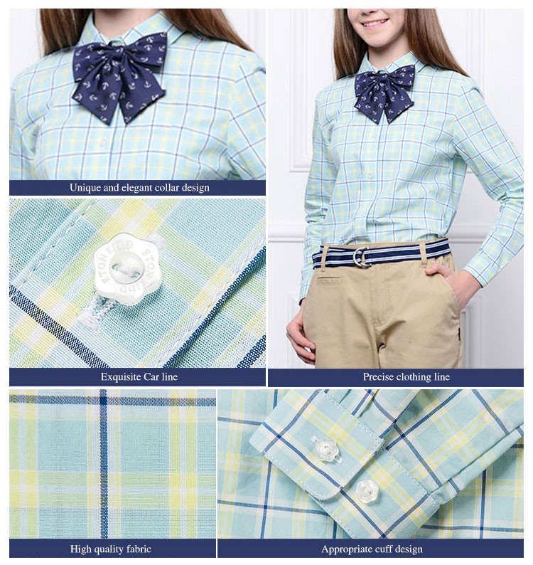 Custom Design Wholesale Autumn Winter Turndown Collar Girls Long Sleeve Plaid Shirt