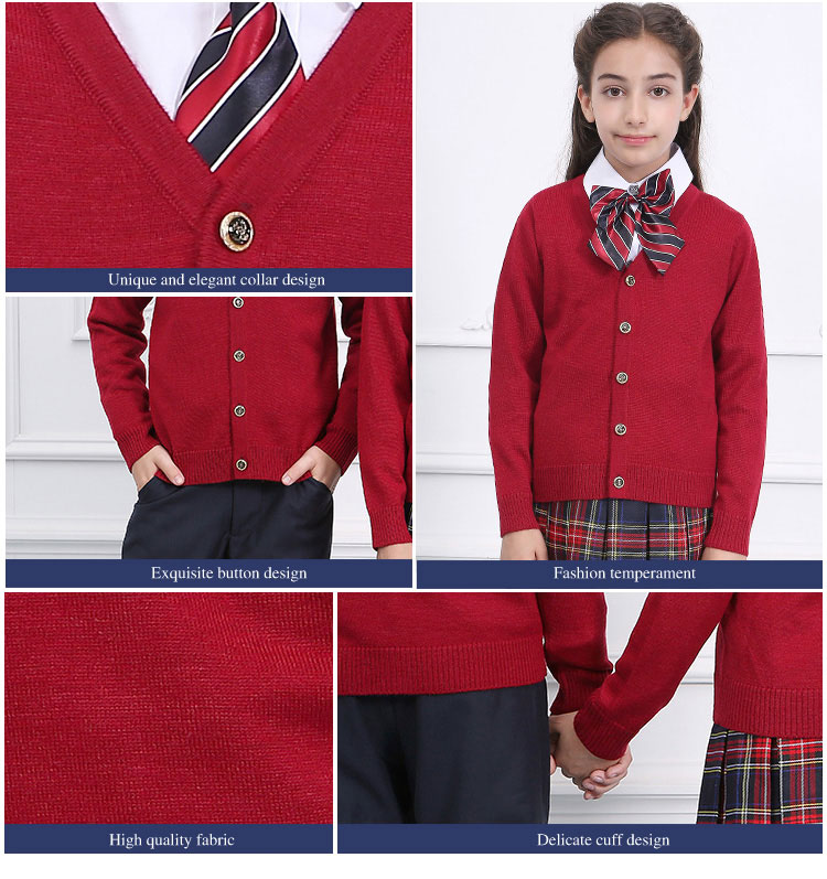 Custom Fashionable Kids Long Sleeve Open Front Sweater Cardigan School Uniform
