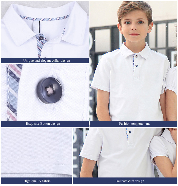 Custom White School Uniform Short Sleeve Polo Shirts Gym Tennis Kids Tracksuit Sets Design