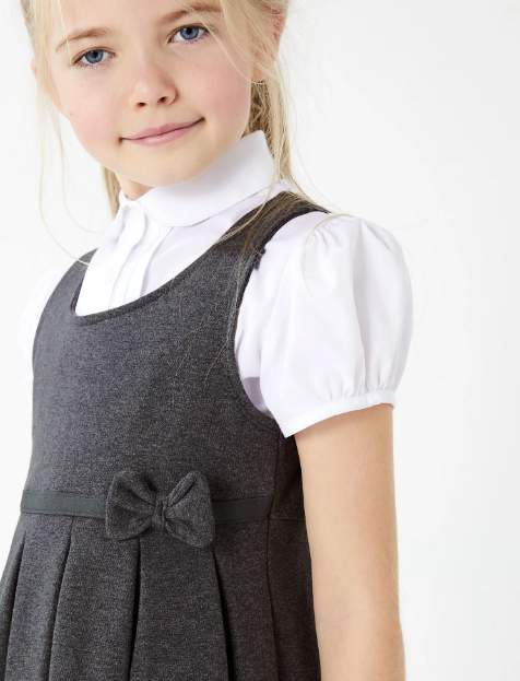Children 2 Pieces Girls Primary Sleeveless School Uniform Pleated Dresses