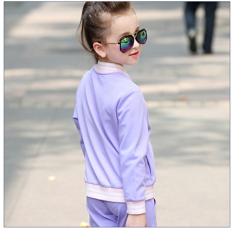 Custom Design Stand Collar Long Sleeve Zipper Front Solid Color Girls Casual Tracksuit