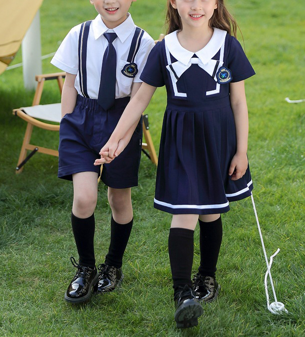 Pinafore Dress Summer Kindergarten And Primary Child Short Sleeve Color Combination School Uniform Set