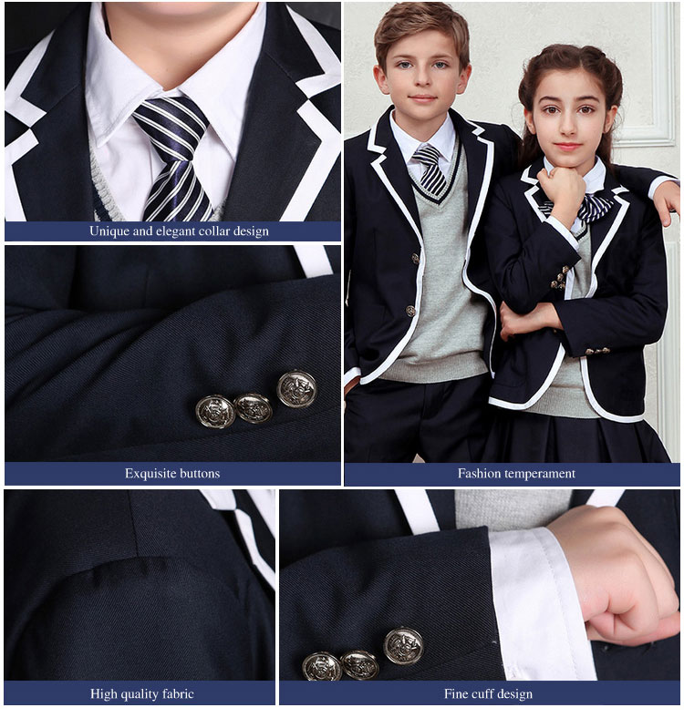 British Style Button Fly Long Sleeve Windproof School Uniform Black Blazer