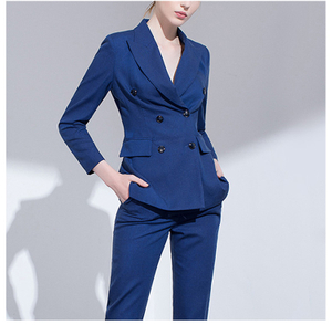 Custom Design Fashionable Women Business Office Double Breasted Long Sleeve V-neck Slim Blazer 