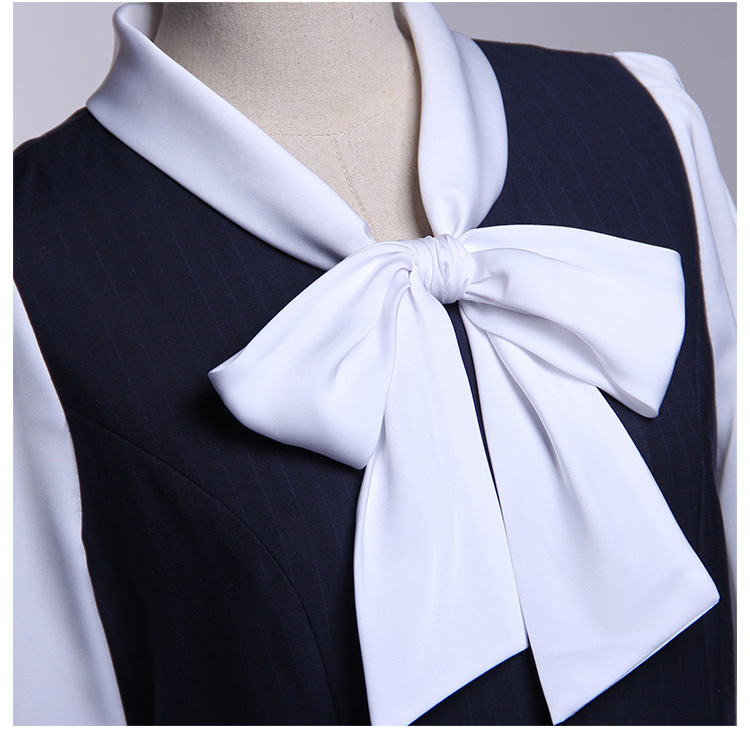 Custom Design Color Combination Knee-Length Lady Office Bow Dress with Belt